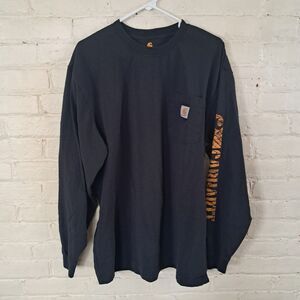 Black Mens Carhart Long Sleeve Tshirt Size Large "Field Tested Workwear" Sleeve